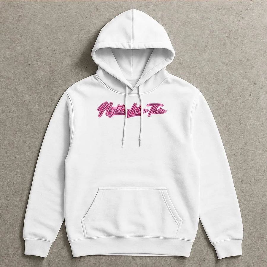 Nights Like This Hoodie | Retro Pink Script Graphic Pullover | Soft Cotton-Blend | Unisex Y2K Aesthetic Streetwear Gift
