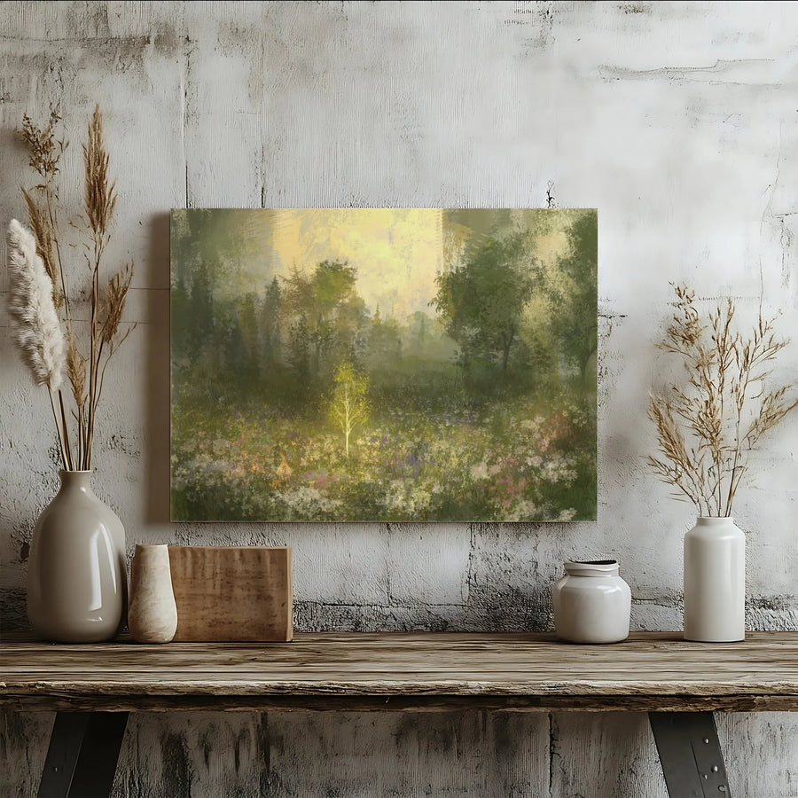 Enchanted Forest Canvas Wall Art | Glowing Tree in Wildflower Meadow Print | Premium Gallery Wrapped Canvas | Spiritual Home Decor Gift
