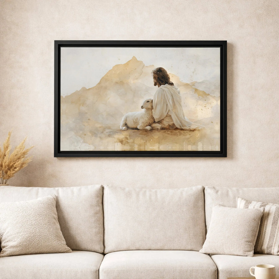 Jesus With Lamb Wall Art | The Good Shepherd Watercolor Canvas Print | Premium Gallery-Wrapped 1.25" Profile | Religious Home Decor Gift for Believers