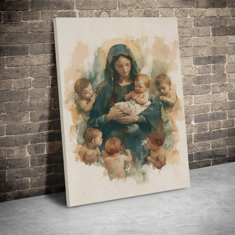 Virgin Mary Canvas Print | Watercolor Religious Wall Art | Premium Gallery Wrapped Canvas | Christian Home Decor Gift for Mothers