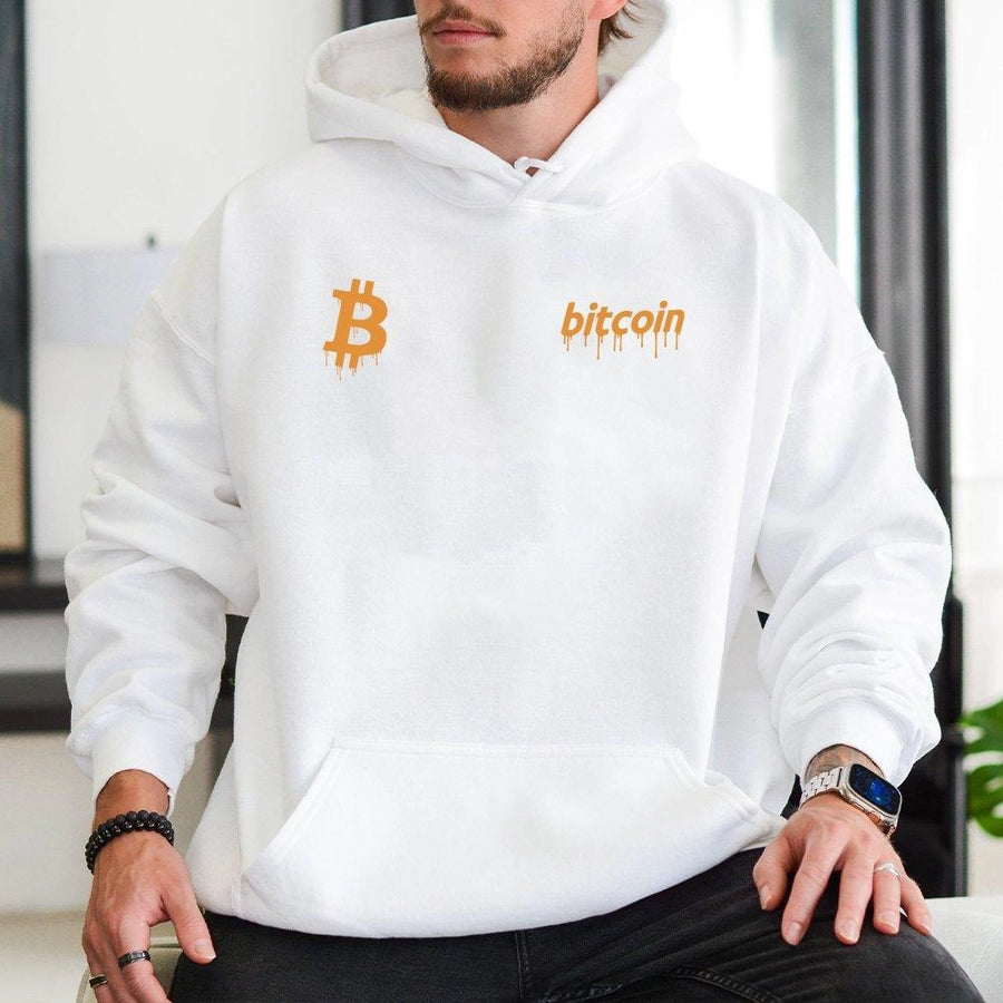 Bitcoin Hoodie | Dripping Crypto Logo Graphic Pullover | Premium Cotton Blend Streetwear | Gift for Cryptocurrency Trader & Blockchain Investor