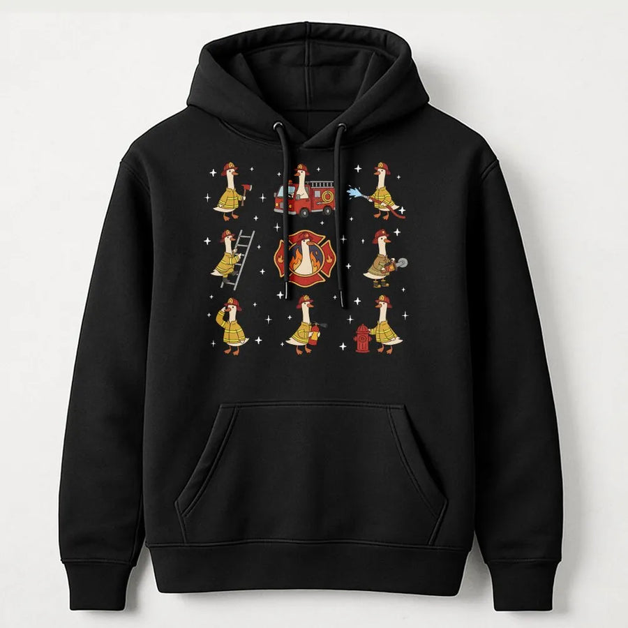 Silly Goose Firefighter Hoodie | Funny Fire Dept Meme Graphic Sweatshirt | Premium Cotton-Blend | Gift for Fireman & Retired Firefighter