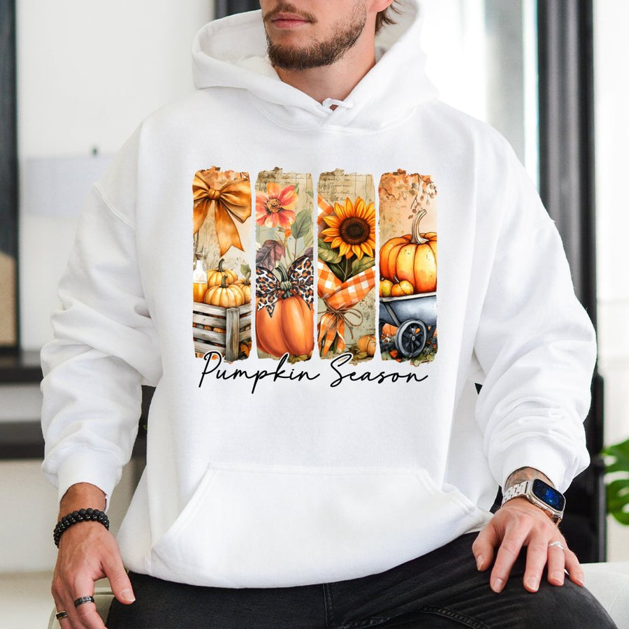 Pumpkin Season Hoodie | Autumn Floral Sunflower Graphic | Premium Soft Cotton Blend | Thanksgiving Fall Gift for Her