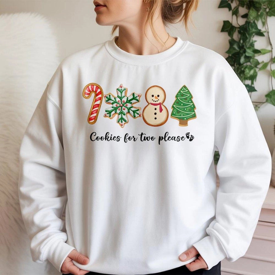 Cookies For Two Please Christmas Sweatshirt | Gingerbread Holiday Pregnancy Reveal | Premium Cotton Blend | Funny Expecting Mom Gift