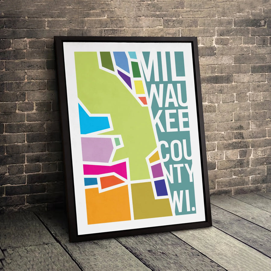 Milwaukee County Map Canvas Art | Colorful Abstract Wisconsin Print | 1.25-Inch Gallery Wrap | Modern Home Decor Gift for Wisconsinites