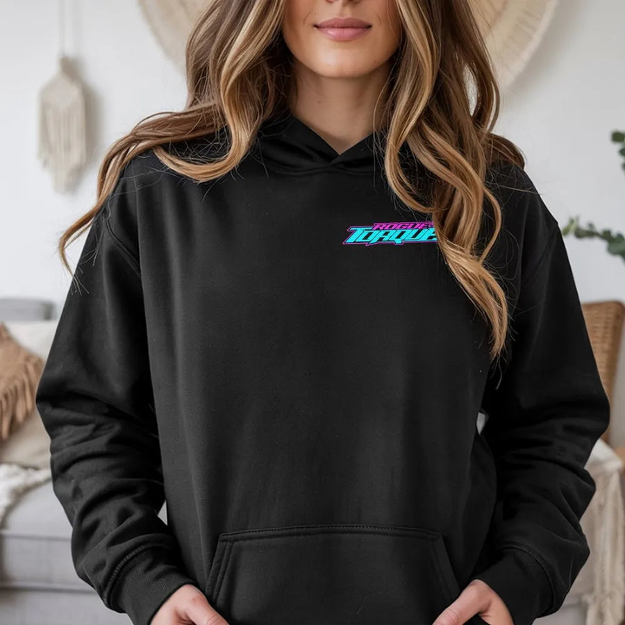 Retro Racing Hoodie | Rogue Torque 80s Neon Graphic | Premium Cotton Blend Pullover | Gift for Car Enthusiast