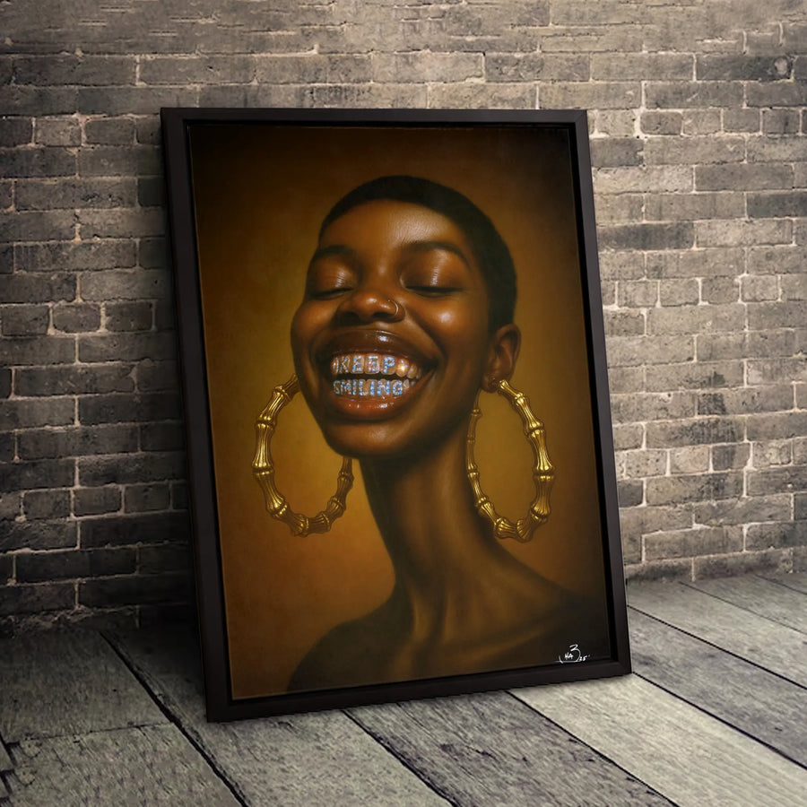 Black Woman Canvas Art | Gold Bamboo Earrings Portrait | Premium Fade-Resistant Print | African American Home Decor Wall Art