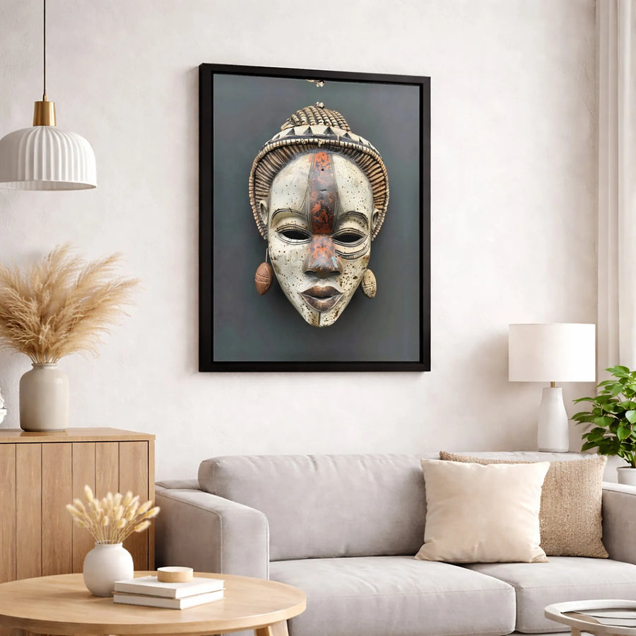 African Mask Canvas Wall Art | Traditional Tribal Cultural Decor | Premium Fade-Resistant Gallery Wrap | Sophisticated Home Office Gift