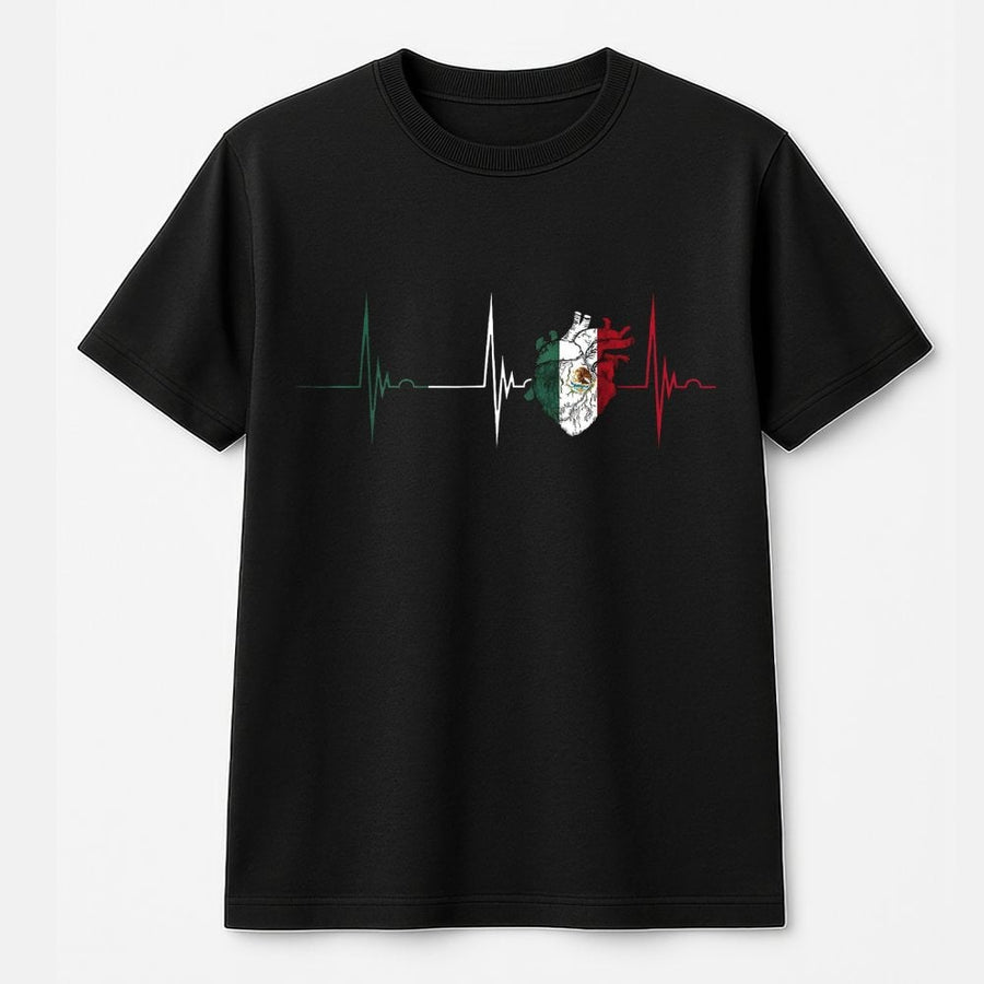 Mexico Heartbeat T-Shirt | Mexican Flag Anatomical Heart Graphic | 100% Cotton Premium Tee | Cultural Pride Gift for Men and Women