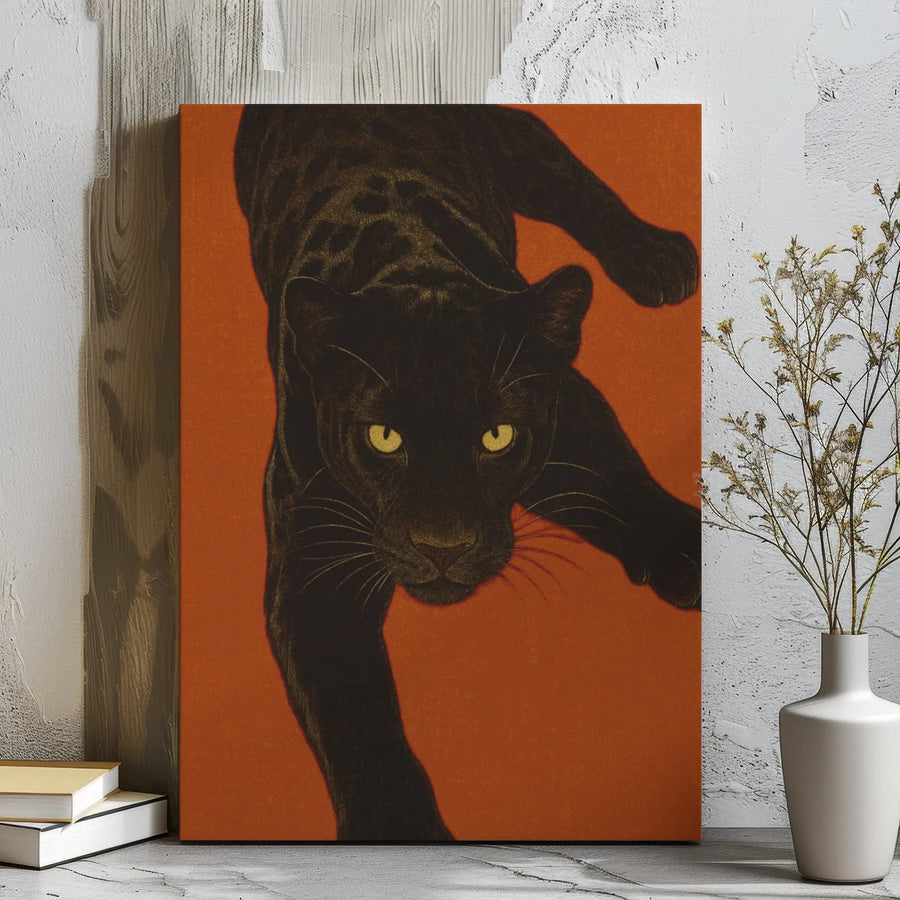 Black Panther Canvas Wall Art | Fierce Big Cat Animal Portrait | Premium Gallery Wrap Print | Modern Home & Office Decor Gift