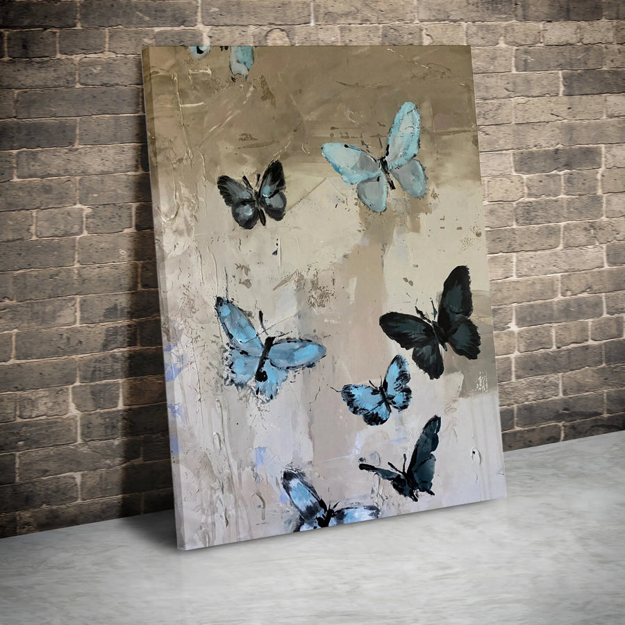 Butterfly Canvas Wall Art | Abstract Blue Butterfly Painting Print | Premium Gallery Wrapped Canvas | Modern Living Room Decor Gift