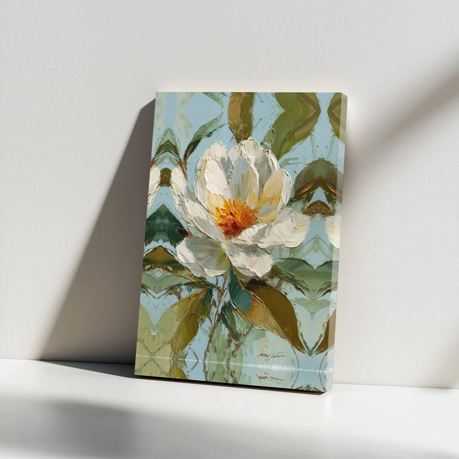 White Flower Canvas Wall Art | Textured Botanical Painting Print | Premium Gallery Wrap Canvas | Modern Living Room Decor Gift