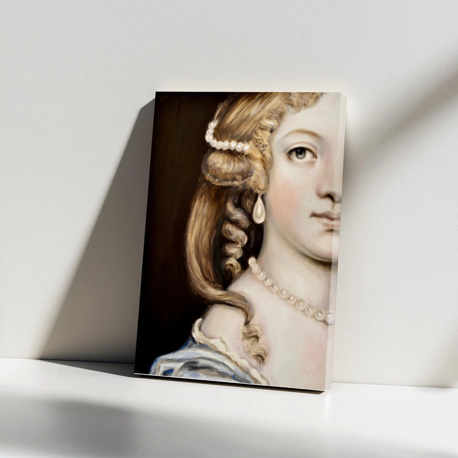 Classical Portrait Canvas Print | Dark Academia Wall Art with Pearl Details | Premium Thick Canvas | Collector's Gift for Art History Lover