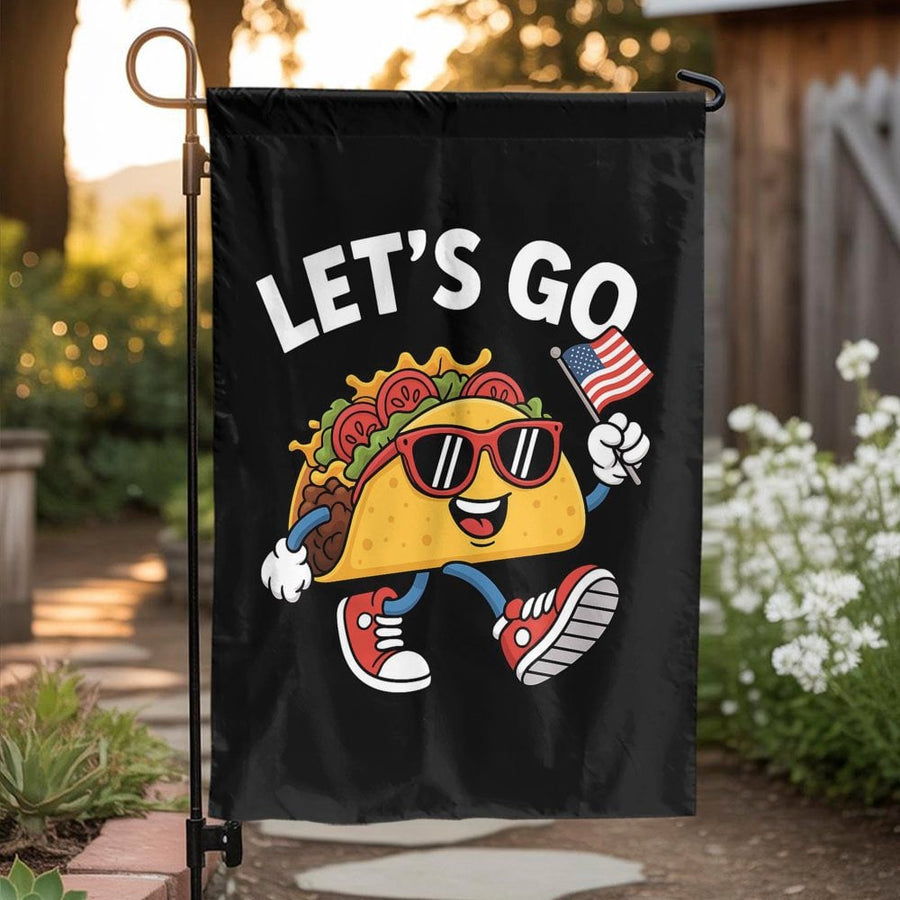 Taco Garden Flag | Patriotic American Flag & Foodie Design | Durable Premium Polyester | Unique Outdoor Yard Decor Gift