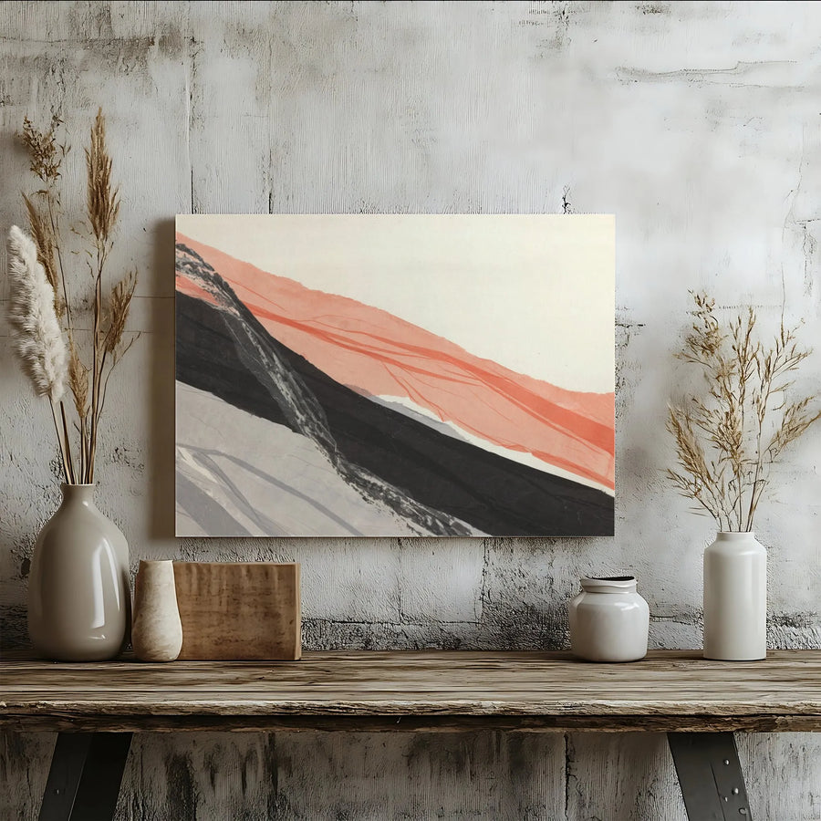 Abstract Landscape Horizontal Canvas | Modern Peach and Black Minimalist Wall Art | Premium 1.25 Inch Gallery Wrap | Elegant Home and Office Decor Gift