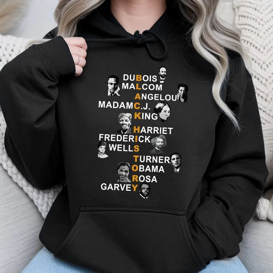 Black History Month Hoodie | Iconic Leaders Portrait Graphic | Soft Cotton-Poly Blend | Premium Gift for Men and Women