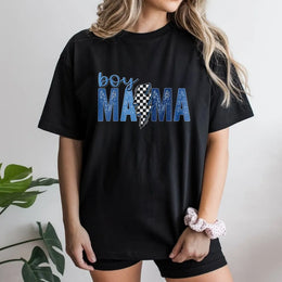 Boy Mama Shirt | Racing Theme Checkered Flag Graphic Tee | Premium Cotton | Mother's Day Gift for Mom of Boys