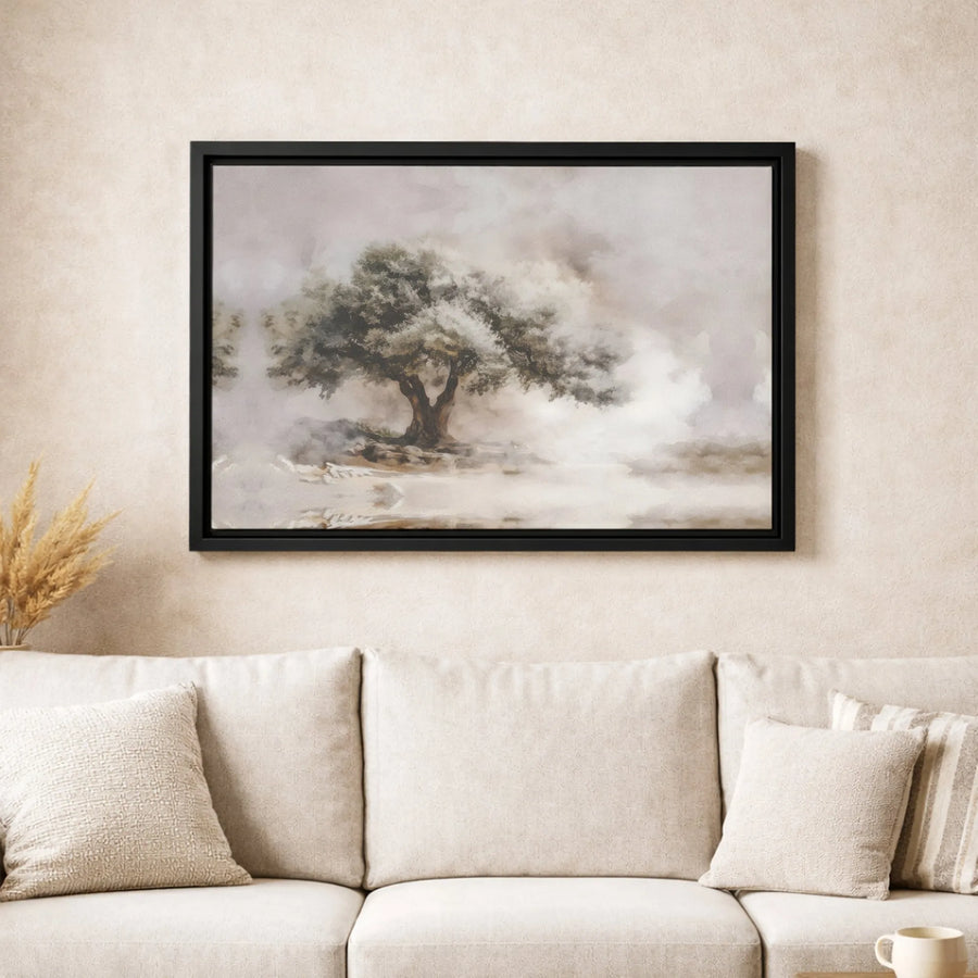 Misty Tree Canvas Print | Ethereal Watercolor Nature Landscape | Premium Fade-Resistant Wall Art | Minimalist Home Decor Gift for Living Room