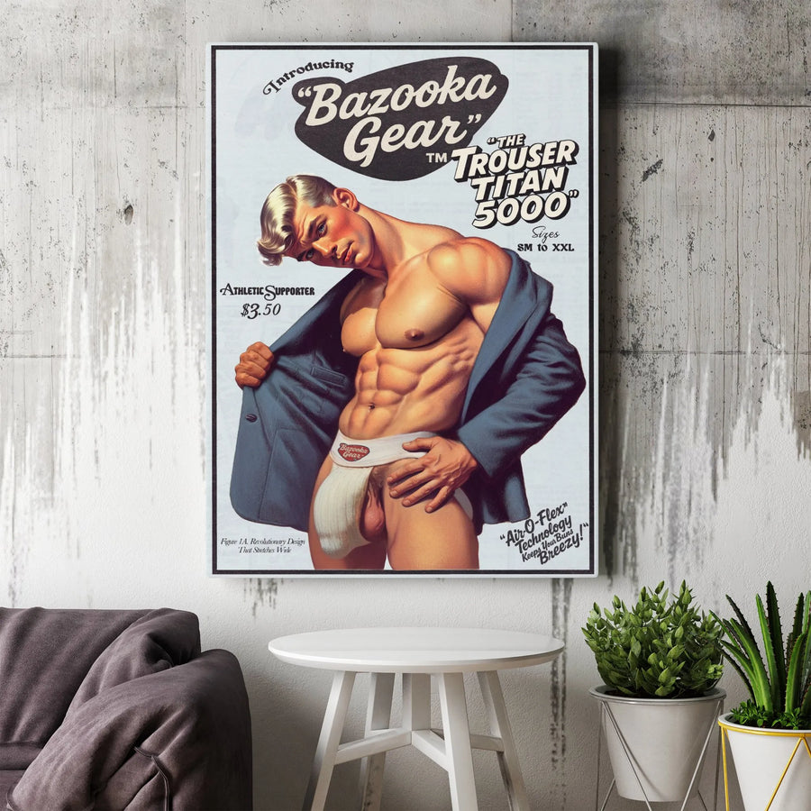 Vintage Ad Canvas Wall Art | Retro Fitness Poster | Premium Gallery Wrap Print | Unique Humor Decor for Men’s Room or Home Gym