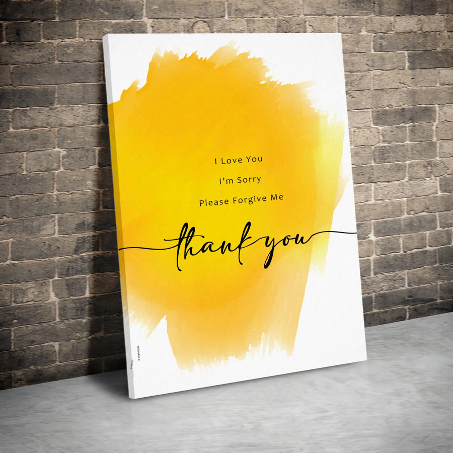 Ho'oponopono Canvas Wall Art | Yellow Watercolor & Calligraphy | Premium Thick Gallery Wrap Print | Spiritual Gift for Meditation Room Decor