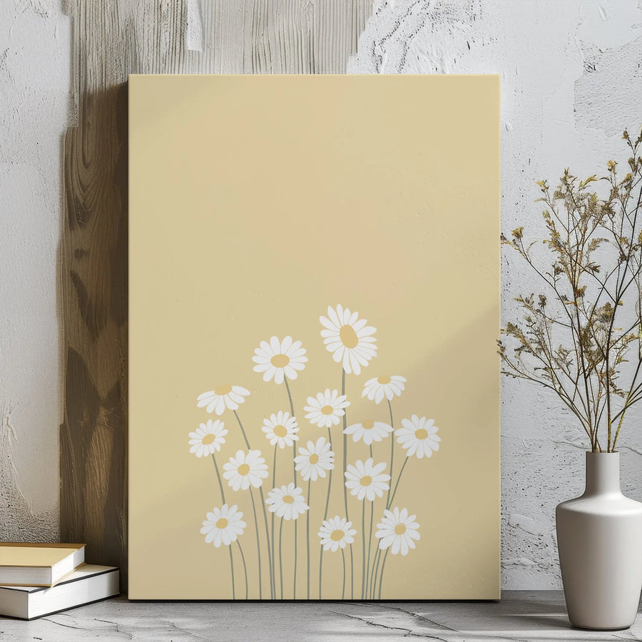 Minimalist Daisy Flower Canvas Wall Art | Soft Yellow Botanical Print | Premium Gallery Wrapped Decor | Modern Nature Gift for Home