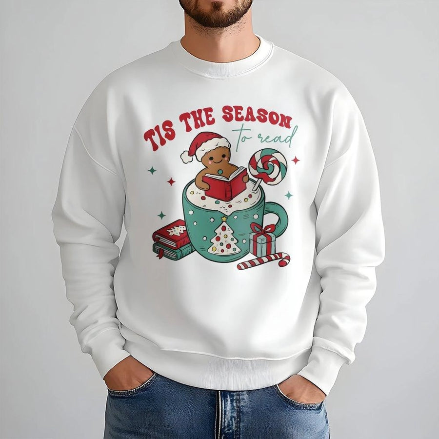 Tis The Season To Read Sweatshirt | Gingerbread Book Lover Christmas Design | Premium Cotton Blend | Holiday Gift For Readers & Librarians