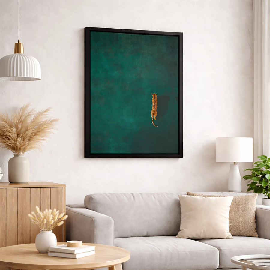 Minimalist Cheetah Canvas Wall Art | Emerald Green Abstract Design | Premium Gallery-Wrapped Print | Modern Home Decor Gift