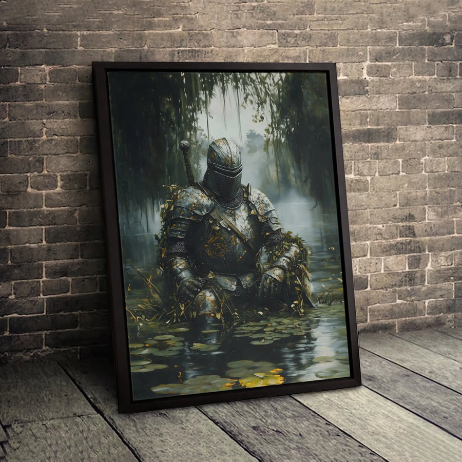 Knight In Swamp Canvas Print | Medieval Warrior Wall Art | 1.25 Inch Premium Gallery Profile | Dark Fantasy Decor Gift for History Buffs