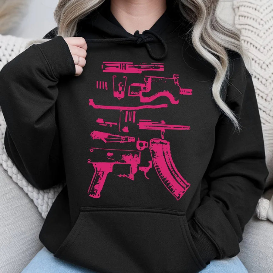 Gun Schematic Hoodie | Exploded Firearm View Graphic | Premium Soft Cotton | 2nd Amendment Collector's Gift