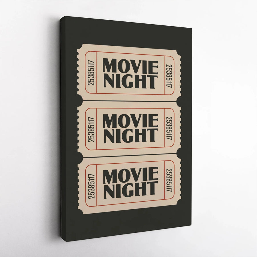 Movie Night Canvas Wall Art | Vintage Cinema Ticket Stubs Design | Gallery-Quality Premium Print | Home Theater Decor for Film Lovers