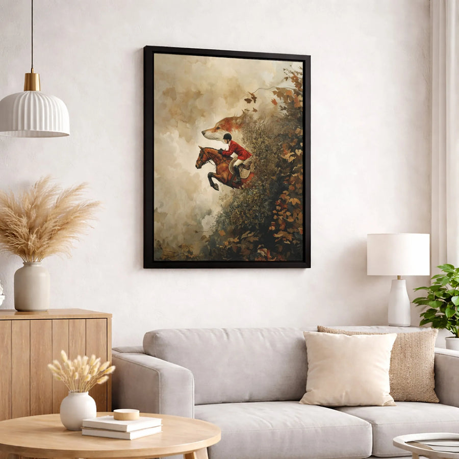 Equestrian Fox Hunting Canvas Print | Surreal Horse Rider Forest Spirit Wall Art | Gallery Wrapped Premium Decor | Gift for Horse Lovers & Riders