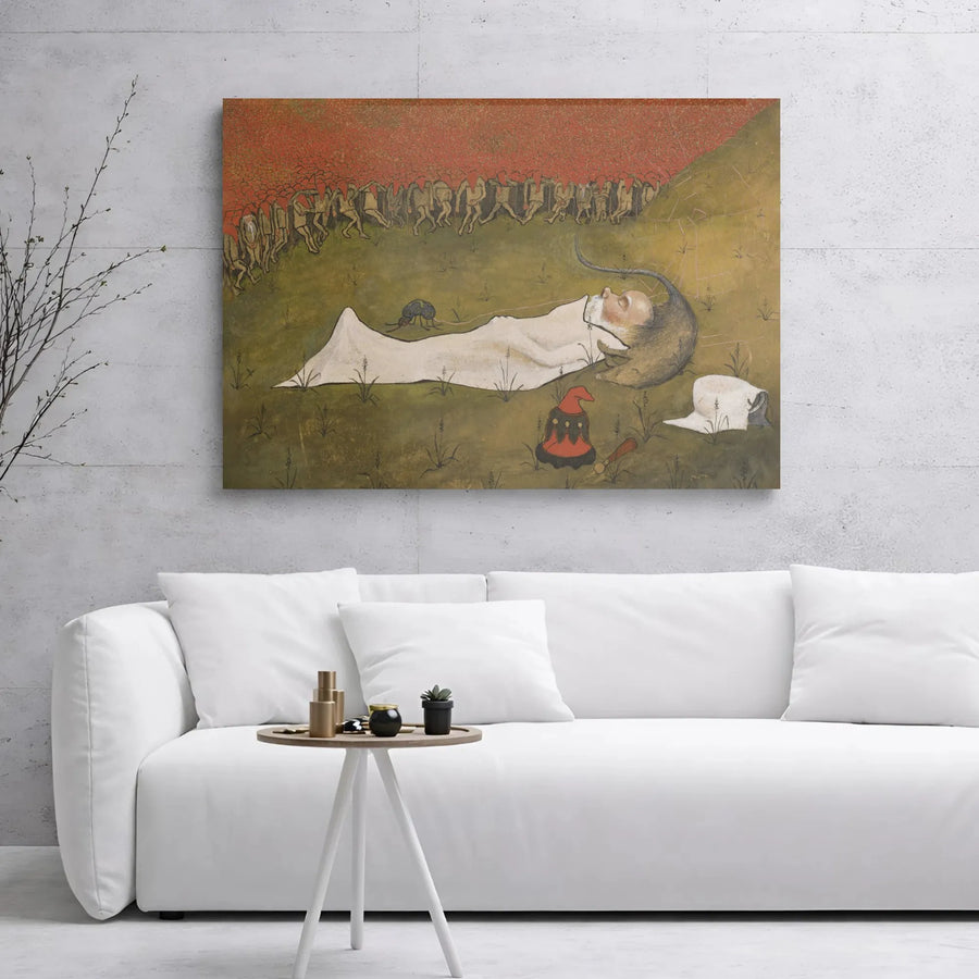 Hieronymus Bosch Sleeping Man Canvas Print | Garden Of Earthly Delights Surreal Art | Premium Gallery Wrap Wall Decor | Gothic Home Office Gift