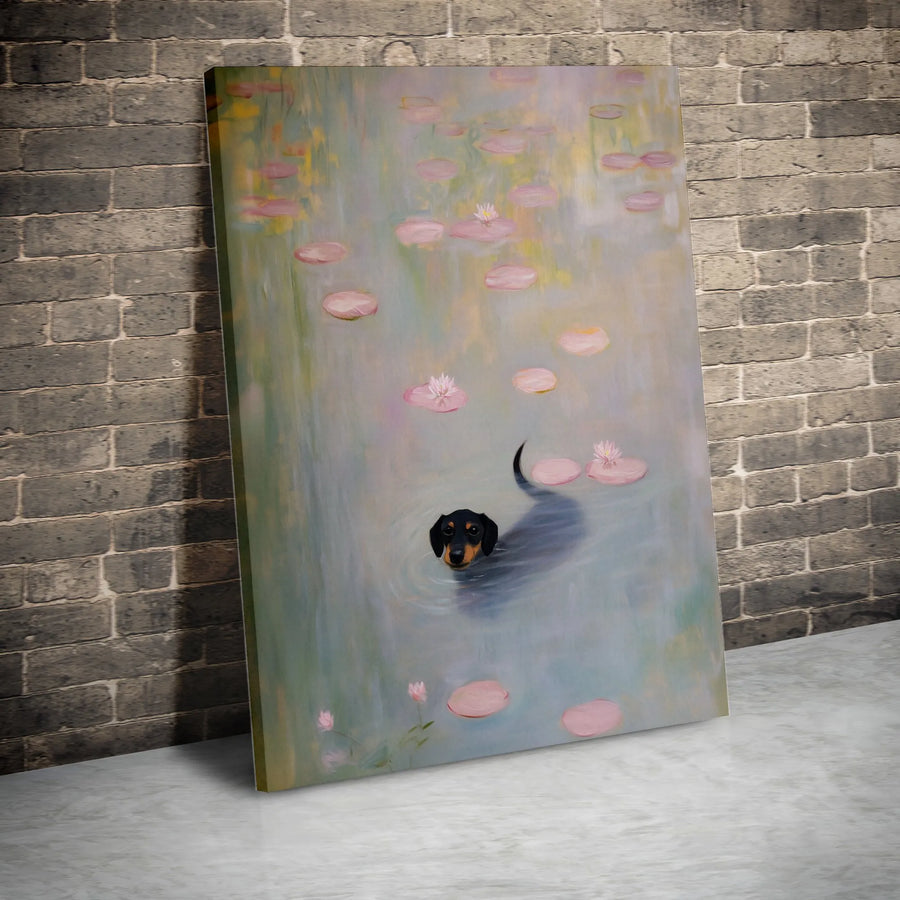 Dachshund Canvas Wall Art | Impressionist Monet Water Lily Pond Style | Premium Gallery Wrap 1.25" Profile | Whimsical Dog Lover Home Decor Gift