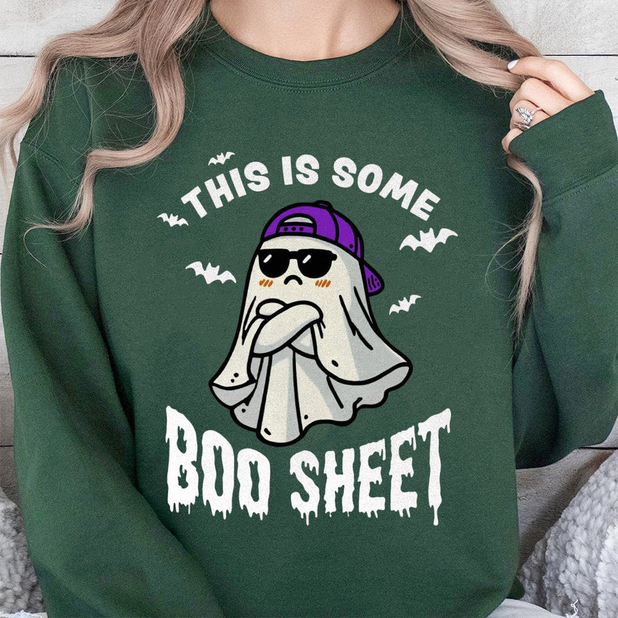 Funny Ghost Sweatshirt | This Is Some Boo Sheet Pun Design | Premium Soft Cotton Blend | Unisex Halloween Gift for Men and Women