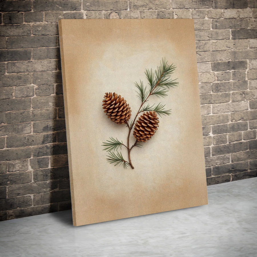 Pine Cone Canvas Wall Art | Minimalist Botanical Pine Branch Print | Premium Fade-Resistant Gallery Wrap | Rustic Nature Home Decor Gift