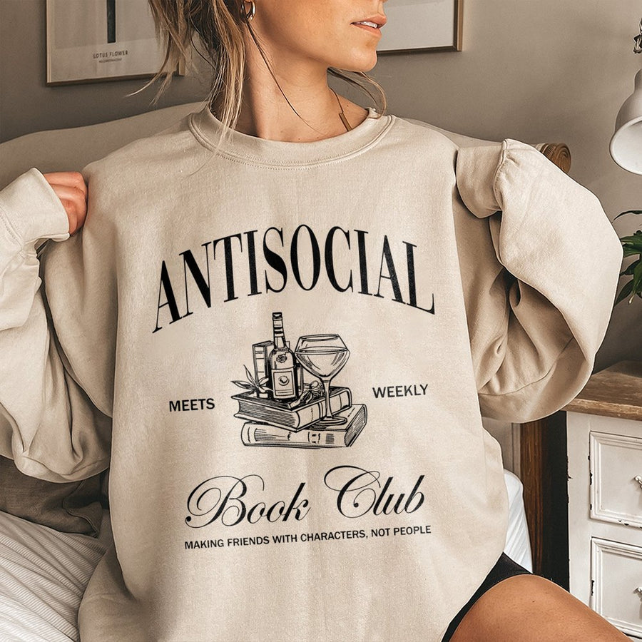 Antisocial Book Club Sweatshirt | Funny Introvert Reader Graphic | Premium Cotton Blend Unisex Pullover | Unique Gift For Book Lovers
