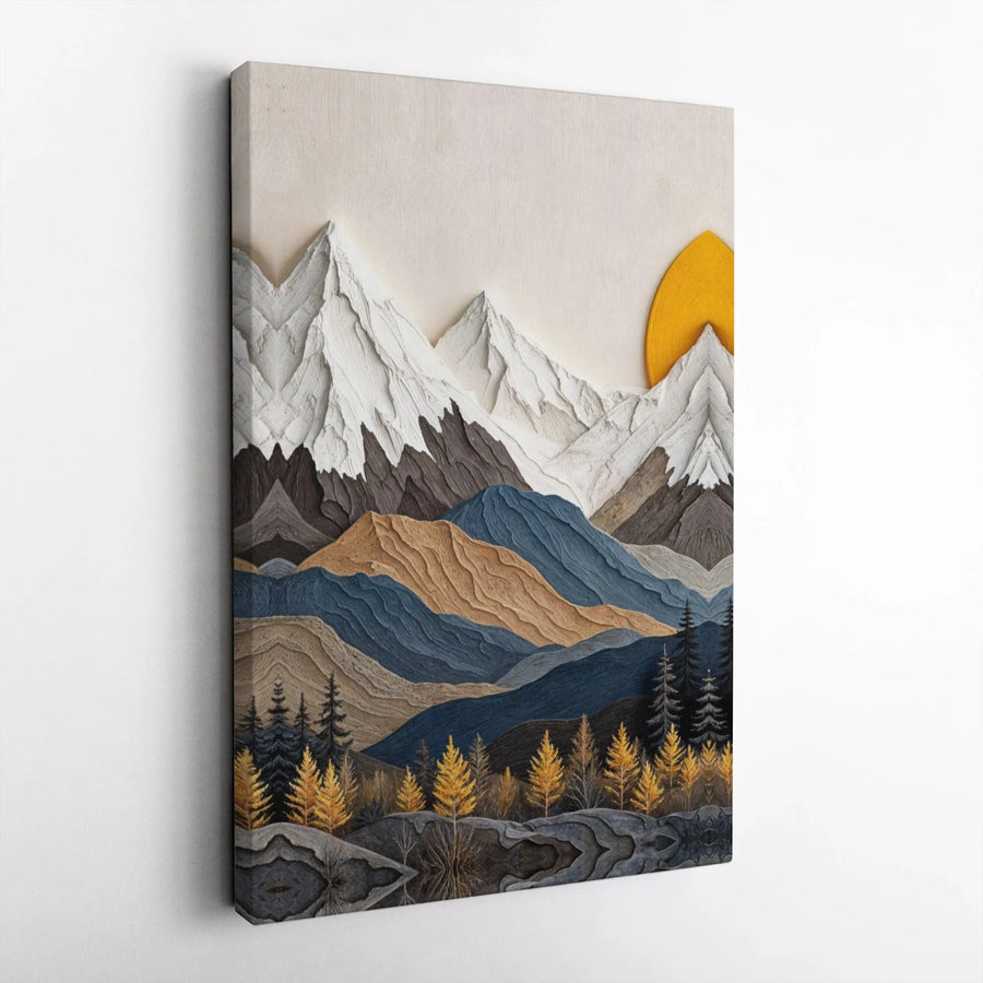 Mountain Landscape Canvas Wall Art | Layered Snow Peaks Sunset Print | Premium 1.25 Inch Gallery Wrap | Modern Home Office Decor Gift