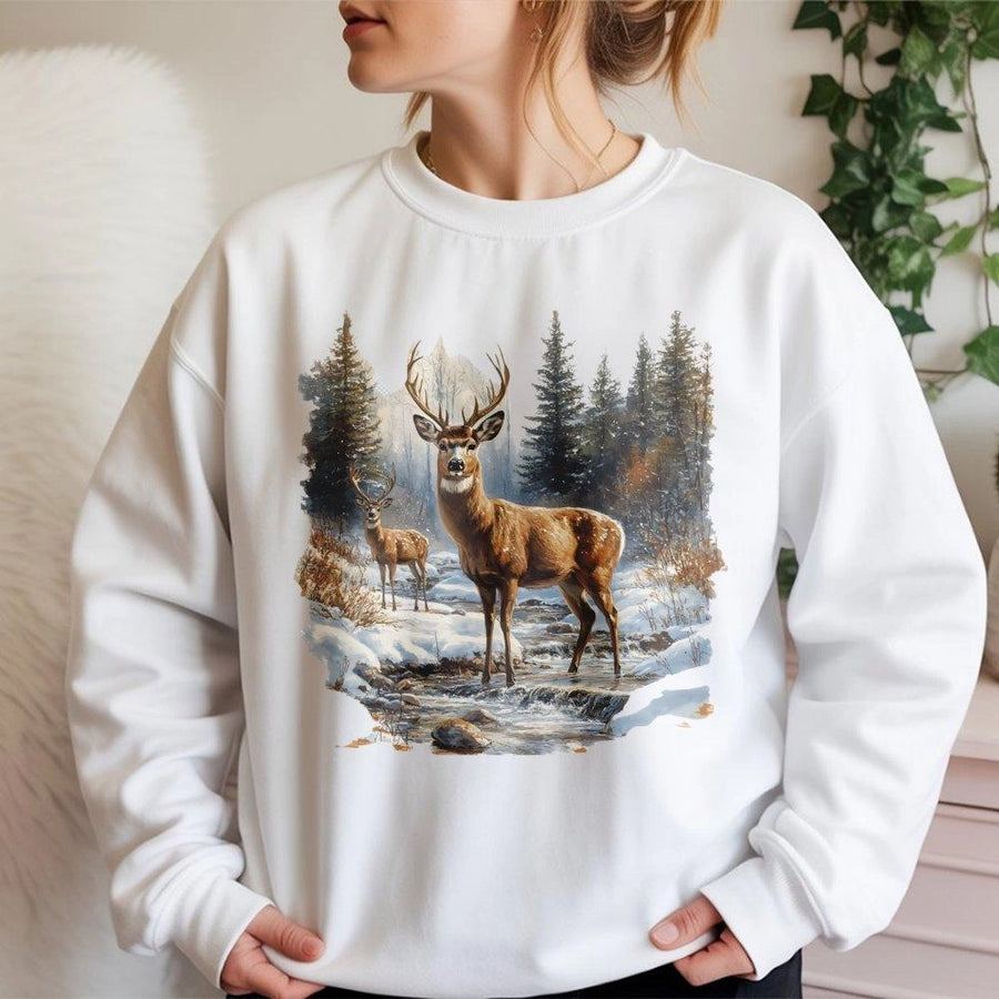 Deer Sweatshirt | Winter Wildlife Nature Scene | Premium Cotton Blend | Gift for Outdoorsmen and Wildlife Lovers