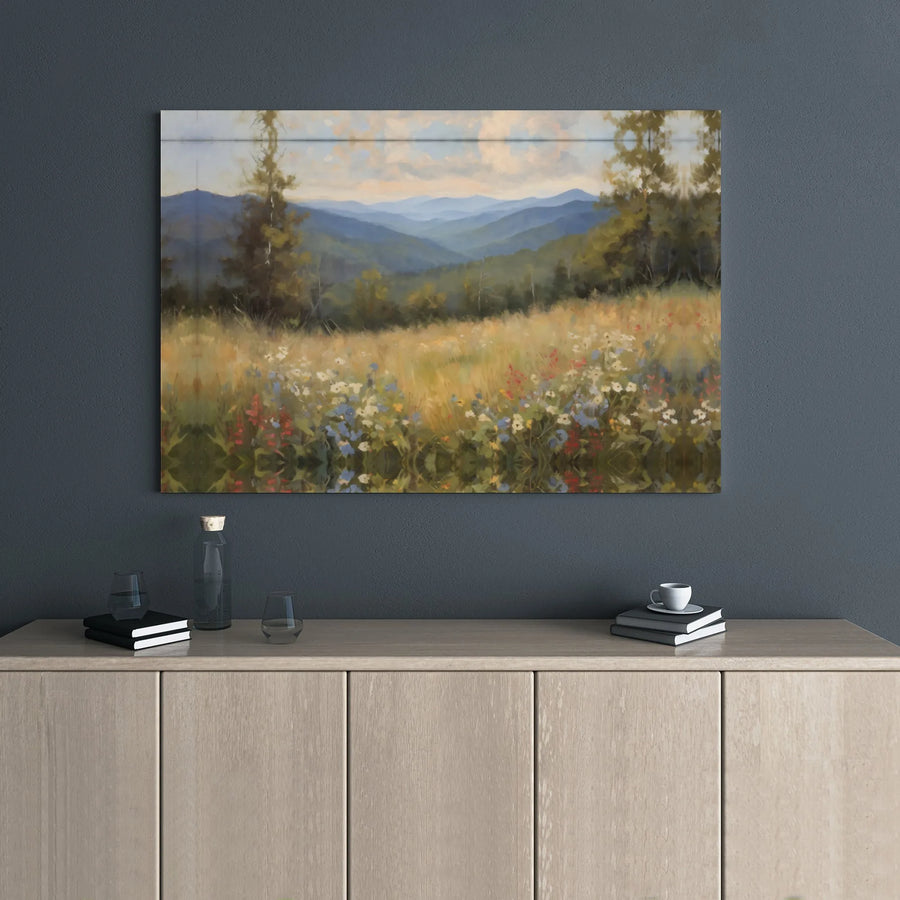 Mountain Landscape Canvas Print | Wildflower Meadow Wall Art | Gallery Wrapped Premium Decor | Nature Inspired Gift for Living Room
