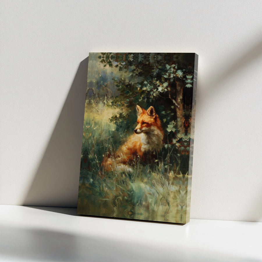 Red Fox Forest Wall Art | Moody Impressionist Wildlife Canvas | Premium Gallery Wrap Decor | Nature Lover Gift for Living Room