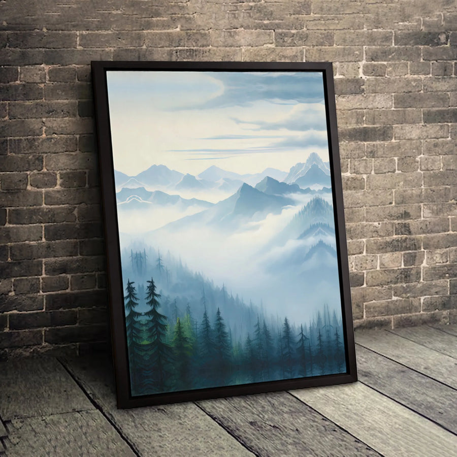 Misty Mountain Forest Canvas Wall Art | Foggy Pine Landscape Print | Gallery Wrapped Premium Quality | Nature Decor for Home & Office