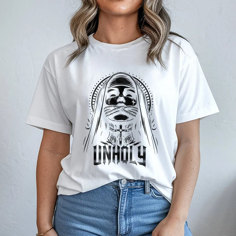 Unholy Nun T-Shirt | Gothic Occult Graphic Print | Soft Cotton Tee | Premium Gift for Metal & Goth Fans