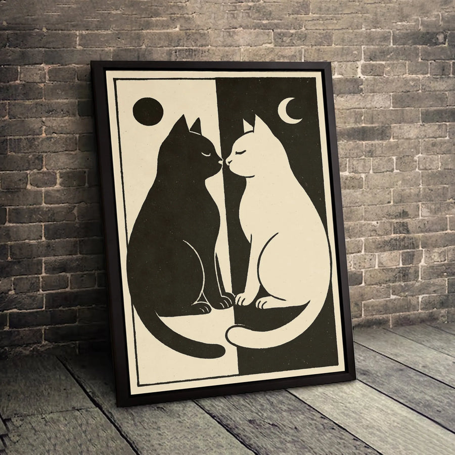 Yin Yang Cat Wall Art | Celestial Sun and Moon Minimalist Print | Gallery-Quality 1.25 Inch Thick Canvas | Perfect Gift for Cat Lovers and Mystical Decor