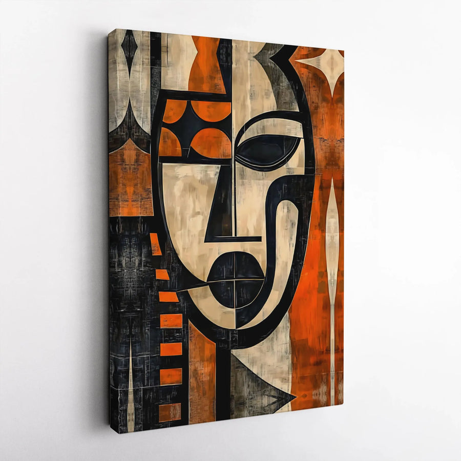 Abstract Cubist Face Canvas Art | Modern Orange Black Portrait Print | Gallery-Quality 1.25" Profile Wall Decor | Minimalist Home Office Gift