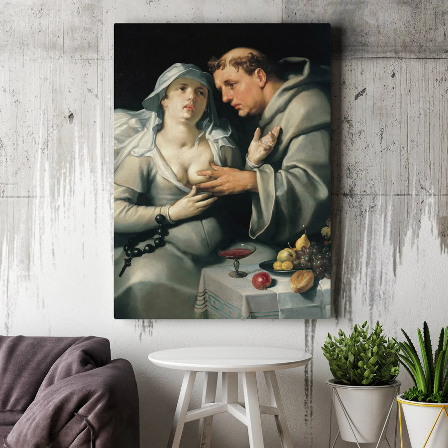 The Visit by Michael Sweerts Canvas Print | Baroque Religious Oil Painting Reproduction | Premium Gallery Wrapped Wall Art | Classic Fine Art Decor