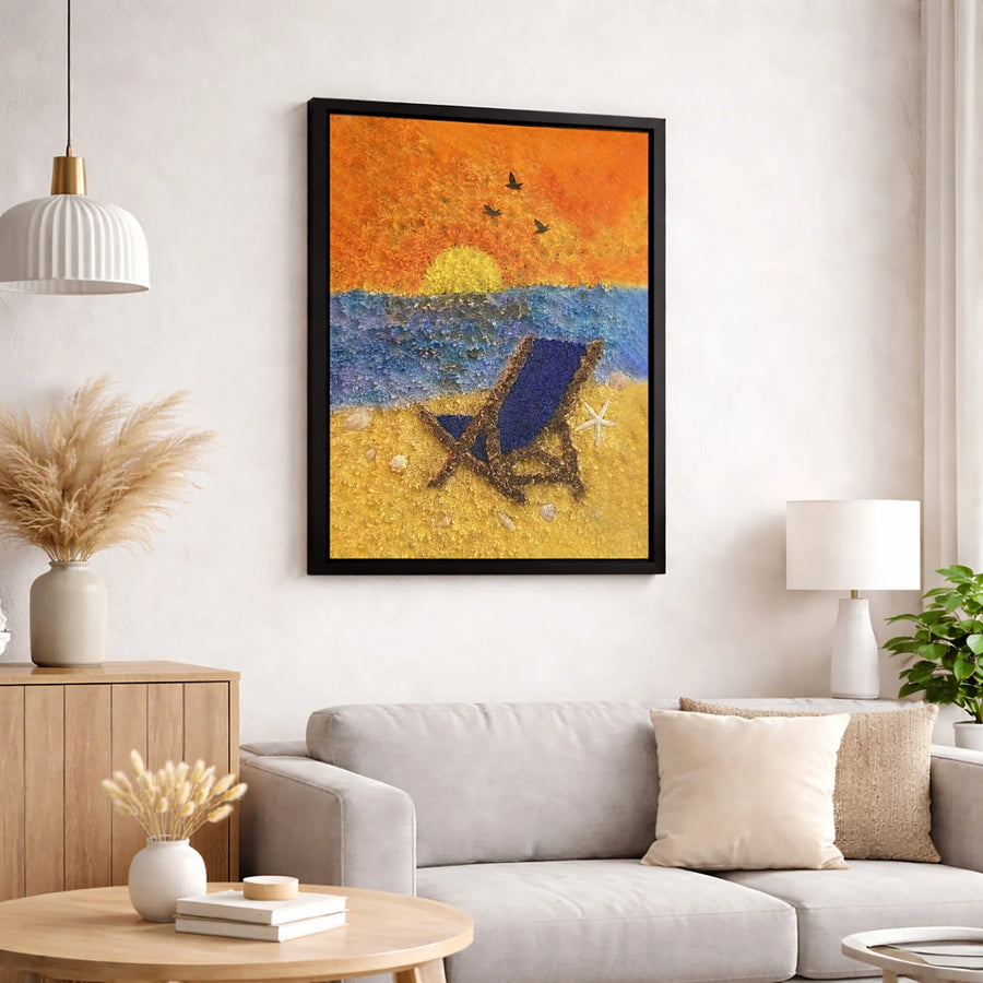 Beach Sunset Canvas Wall Art | Floral Mosaic Texture Print | 1.25" Premium Gallery Profile | Coastal Home Decor Gift for Beach Lovers