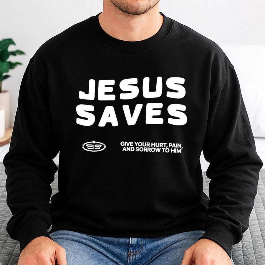 Jesus Saves Sweatshirt | Christian Faith Graphic Crewneck | Premium Cotton Blend Apparel | Inspirational Religious Gift for Men and Women