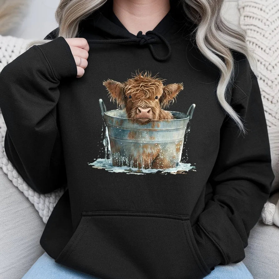 Highland Cow Hoodie | Watercolor Farm Animal Graphic | Premium Cotton Blend | Cute Animal Lover Gift for Women and Men