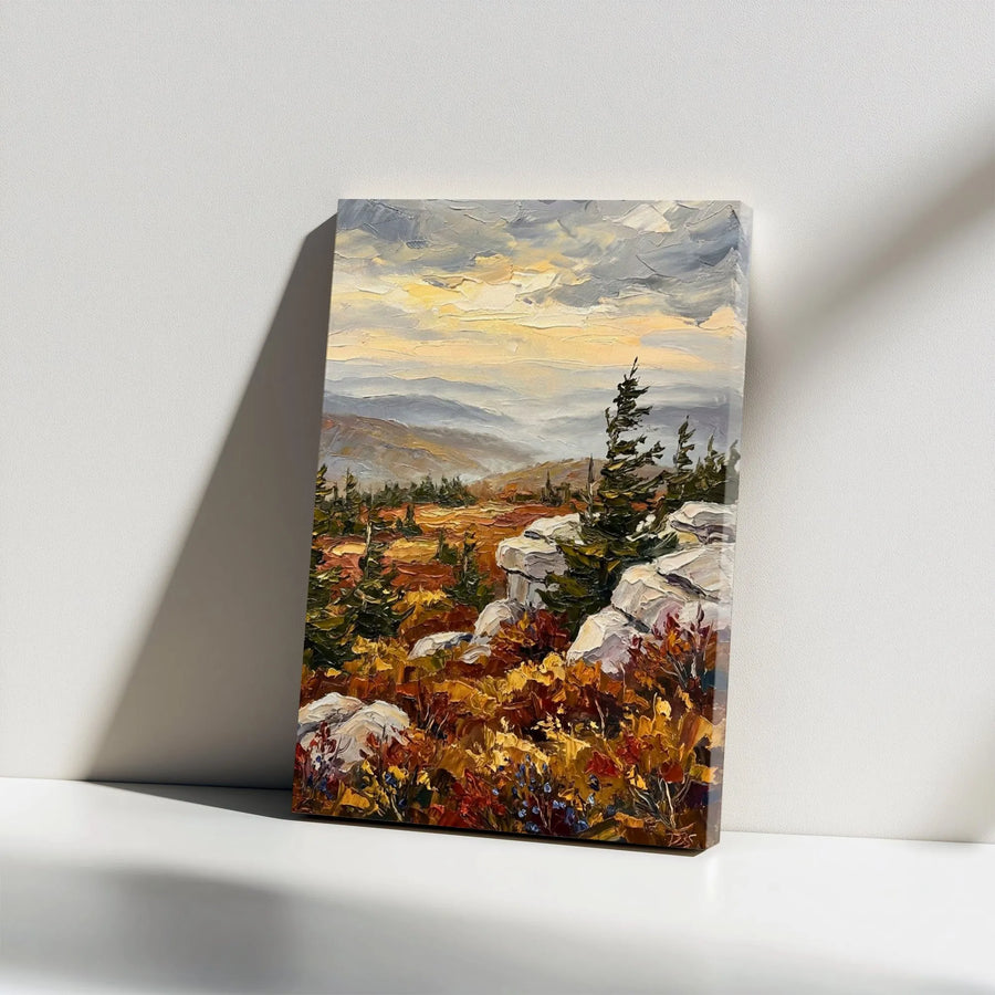 Mountain Landscape Canvas Wall Art | Textured Impasto Style Forest Print | Premium 1.25" Gallery Wrap Canvas | Rustic Cabin Decor Gift