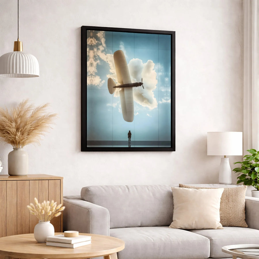Vintage Airplane Wall Art | Surreal Aviation Sky Canvas Print | Premium Gallery Wrapped Decor | Unique Gift for Pilot and Dreamer